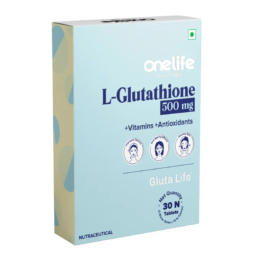 Onelife Vegan L-Glutathione 500mg with N Acetyl, L Cysteine, Grape Seed Extract for Anti-Ageing, Skin Radiance, Youthful Skin, Skin Glow and Improved Texture - Pack of 1( 30 Tablets)