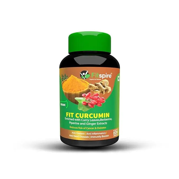 Fitspire Fit Curcumin with Piperine, Berberine, Ginger and Turmeric for Immunity - Pack of 1 (60 Capsules)