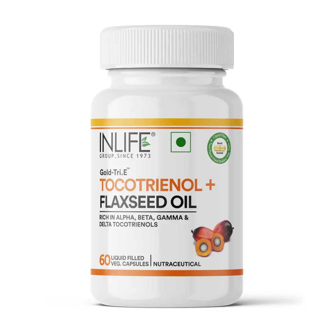 Inlife Tocotrienol Oil 10mg + Flaxseed Oil 480mg with Extra Virgin Cold-Pressed Omega-3, 6 & 9 for Heart, Skin, Hair and Immune Health - Pack of 1 (60 Capsules)