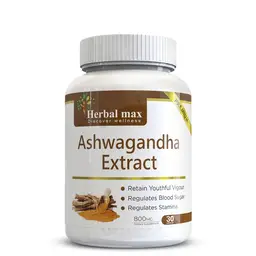Herbal max - Ashwagandha 800 mg - Anxiety & Stress Relief, Energy & Endurance and Immunity Booster - 30 Capsules icon