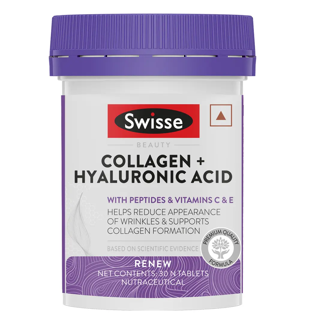 Swisse Collagen+ Hyaluronic Acid with Peptides, Vitamin C & E to Boost Skin Repair & Regeneration For Youthful & Radiant Skin - Pack of 1 (30 Tablets)