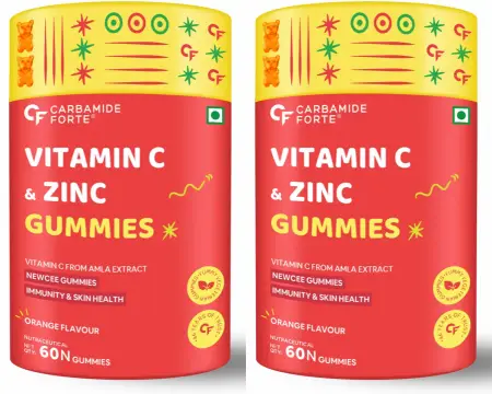 Carbamide Forte Vitamin C Gummies with Zinc for Heart, Hair, Skin and Collagen Builder - Pack of 2 (120 Gummies)