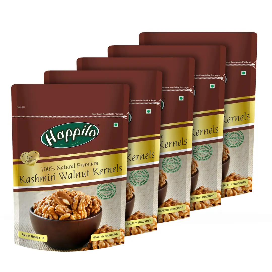 Happilo Premium Natural Kashmiri Walnut Kernels - Pack of 5 (1000 gm)