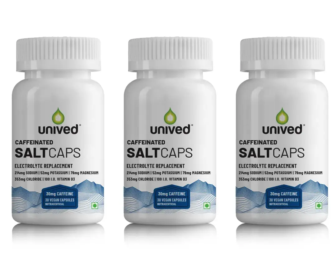 Unived - Caffeinated Salt Caps - With Chloride, Sodium, Potassium - For Injury Prevention And Immunity - Pack of 3(90 Capsules)