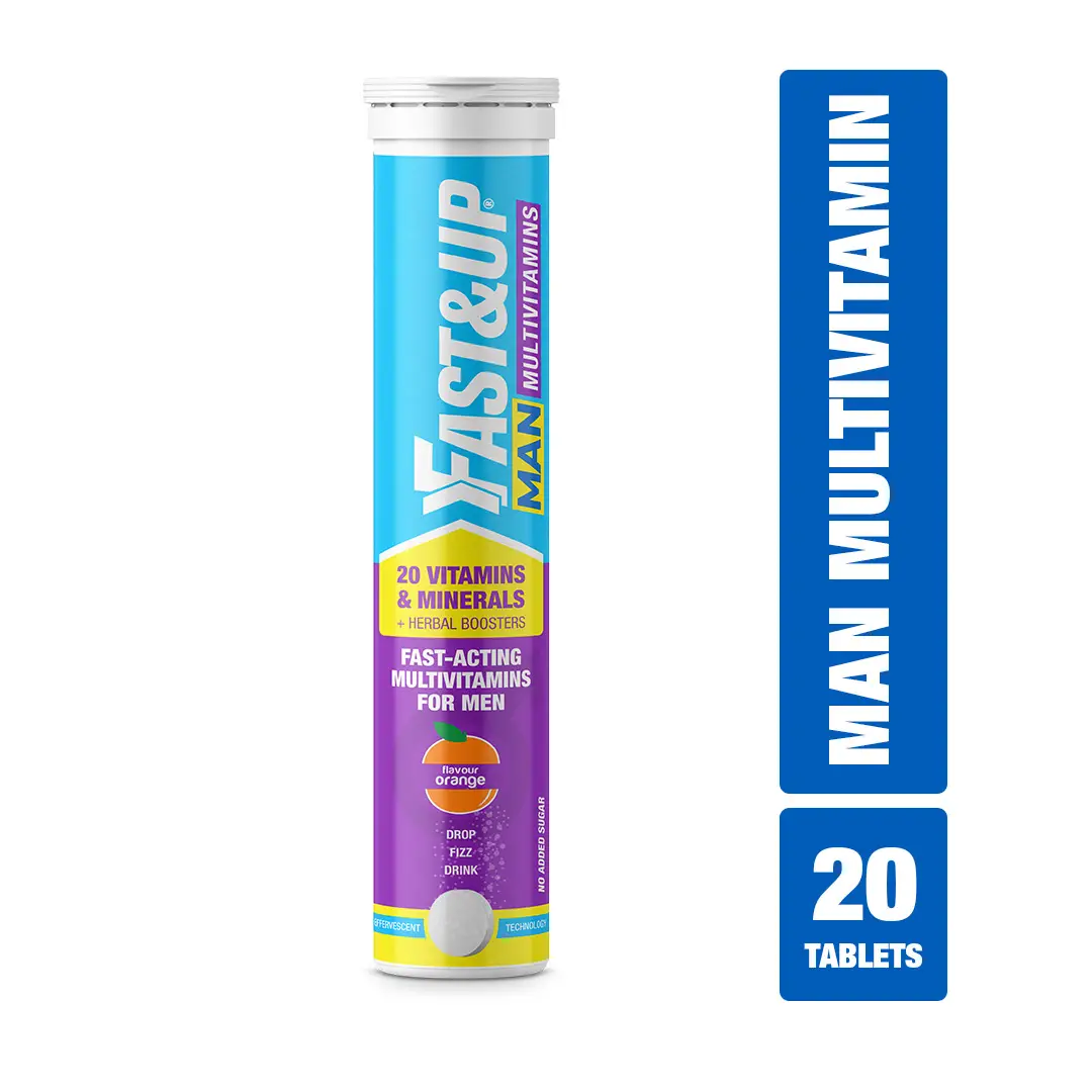 Fast&Up Man Multivitamin with Brahmi and Shatavari for Overall Wellbeing and Strength - Lime & Lemon,20 Effervescent Tablets