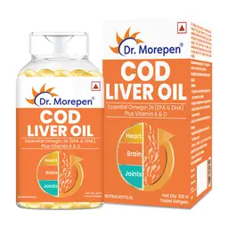Dr. Morepen COD Liver Oil Capsules with Omega 3, Vitamin A & D for Healthy Heart, Brain, Eyes and Joints icon