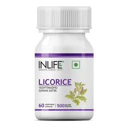 INLIFE - Licorice Root Extract (Yastimadhu) Standardized to 20% Glycyrrhizinic Acid Supplement, 500 mg - 60 Vegetarian Capsules icon