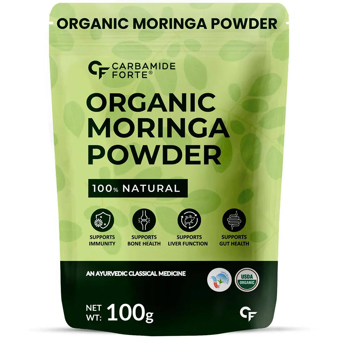 Carbamide Forte 100% Moringa Powder Organic - USDA Certified | Moringa Leaves Powder Organic for Immunity, Digestion & Energy - Unflovoured,100 gm