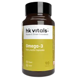 hk vitals Omega 3 (90 Fish Oil Capsules) | 1000mg Omega 3 with 180mg EPA & 120mg DHA | For Brain, Heart, Eyes, and Joints Health
