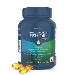 GNC Triple Strength Fish Oil Mini Omega 3 Capsules for Men & Women | 1500mg EPA & DHA | Improves Memory | Protects Vision | No Fishy Aftertaste | Supports Family Health | USA Formulated icon