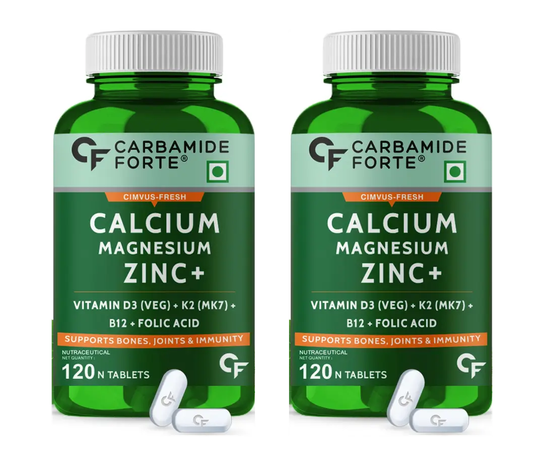 Carbamide Forte - Calcium 1200mg with Magnesium, Zinc, Vitamin D,K2 & B12 | Calcium for Women & Men - Pack of 2 (240 Capsules)