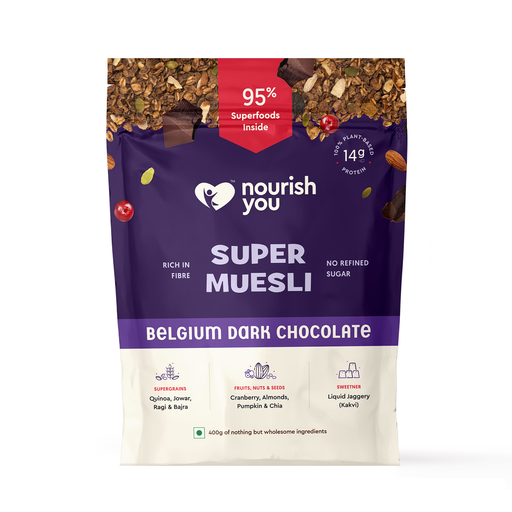 Buy Nourish You Super Muesli Belgium Dark Chocolate - 400 gm Online in India