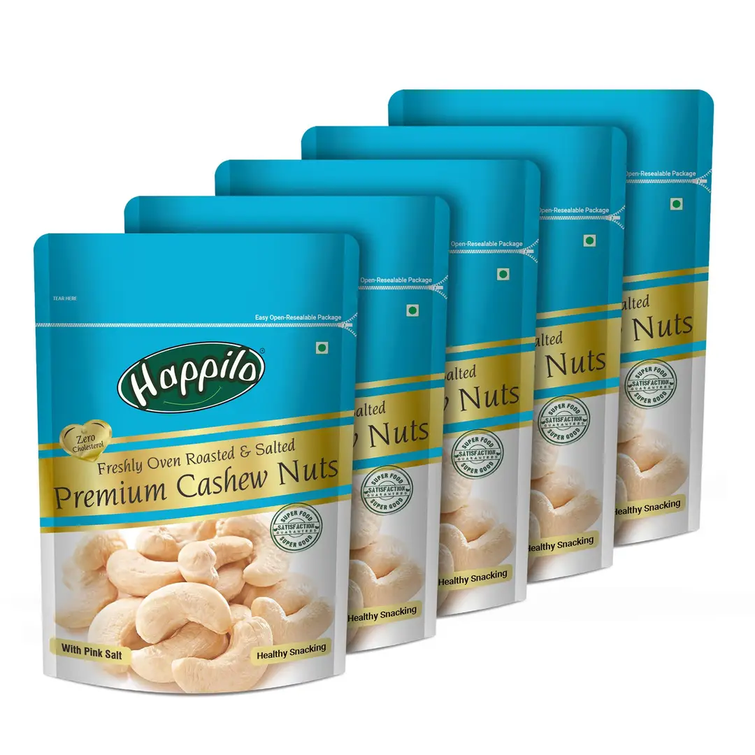 Happilo Premium Cashews Roasted & Salted - Pack of 5 (1000 gm)