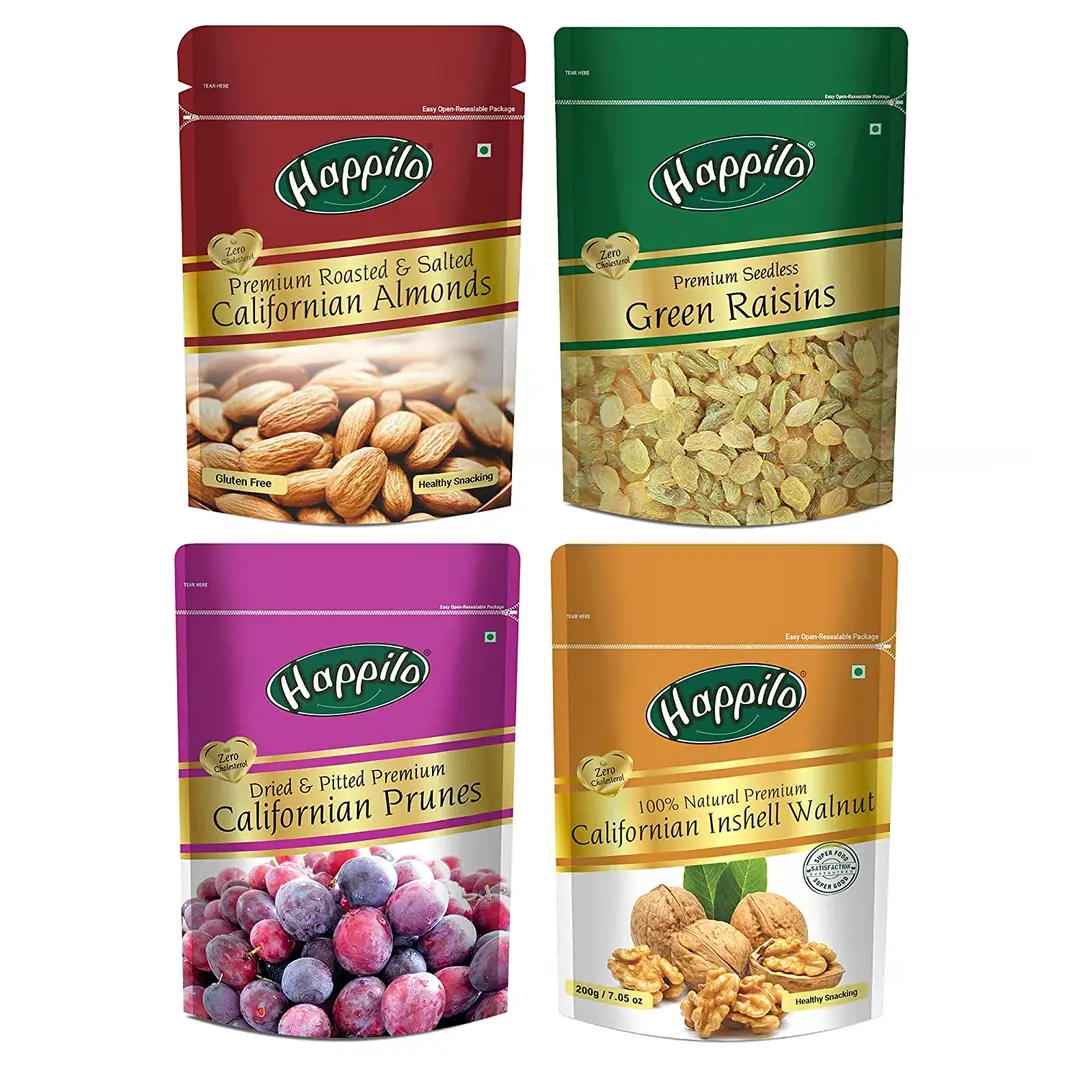 Happilo Premium Nuts & Dry Fruit (Californian Almonds, Raisins, Prunes, Inshell WalNuts) Combo - Combo Pack (850 gm)
