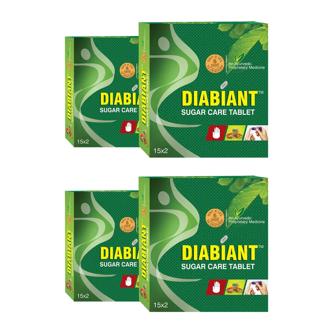 Ambic Wellness Diabiant Sugar Care with Gudmar & 30+ Herbs for Diabetic Health - Pack of 4 (120 Tablets)