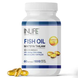 INLIFE - Fish Oil Omega 3 Capsules 180mg EPA 120mg DHA Molecularly Distilled Supplements for Men Women, 1000mg - 60 Softgels icon