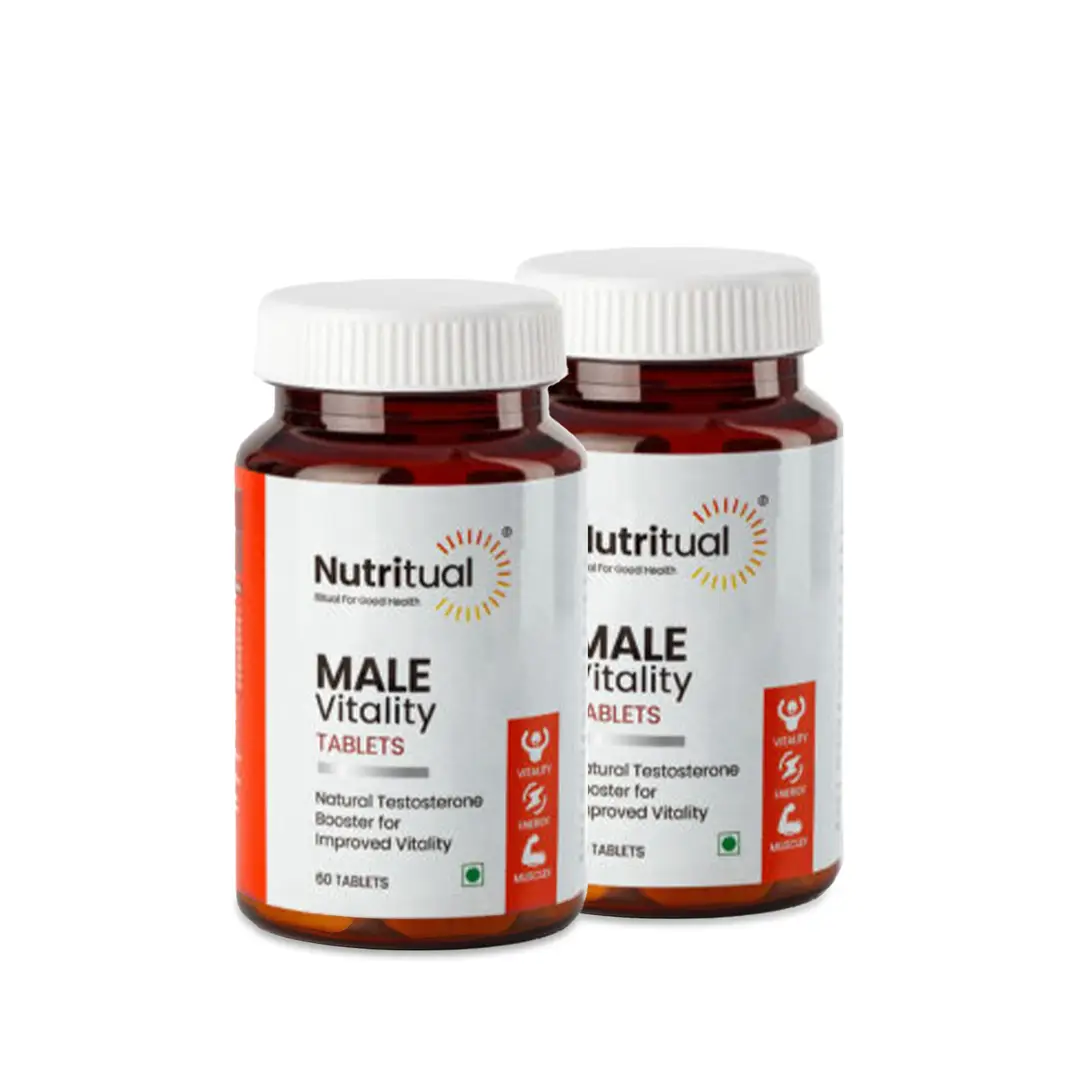 Nutritual - Male Vitality Tablets - Natural Testosterone Booster for improved vitality - Pack of 2 (120 Tablets)