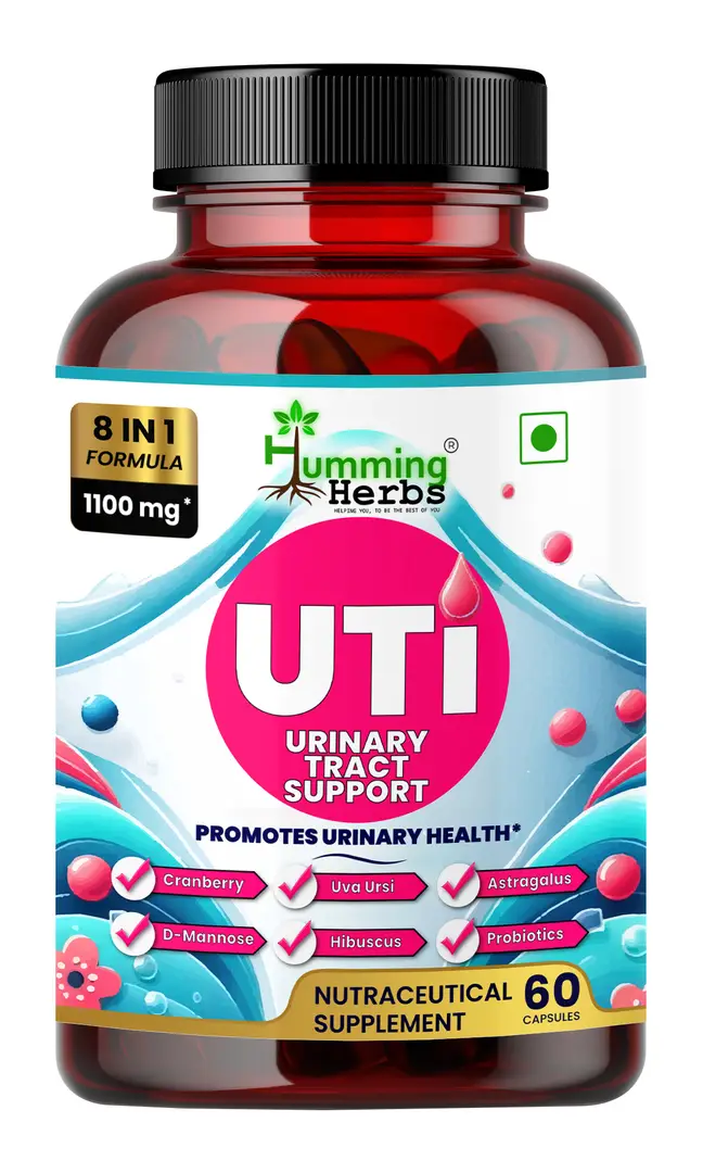 Humming Herb UTI with Probiotics and Hibiscus for Urinary Tract Support and Bladder Health - Pack of 1 (60 Capsules)