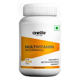 Onelife Multivitamin with Probiotics: Multivitamin For Men and Women;12 Vitamins and Minerals, Prebiotic, Probiotics; Supports Immunity, Energy and Gut Health; 60 Tablets. icon