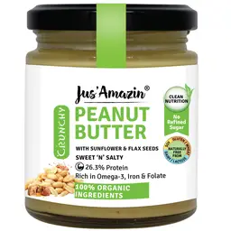 Jus Amazin -  Crunchy Organic Peanut Butter – With Flax and Sunflower Seeds - for| Rich in Omega-3  icon