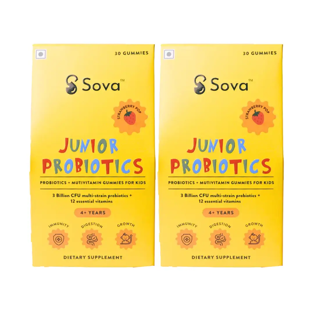 Sova Junior Probiotics with 12 Multivitamins & Probiotic Gummies for Immunity, Digestion and Growth - Pack of 2 (60 Gummies)