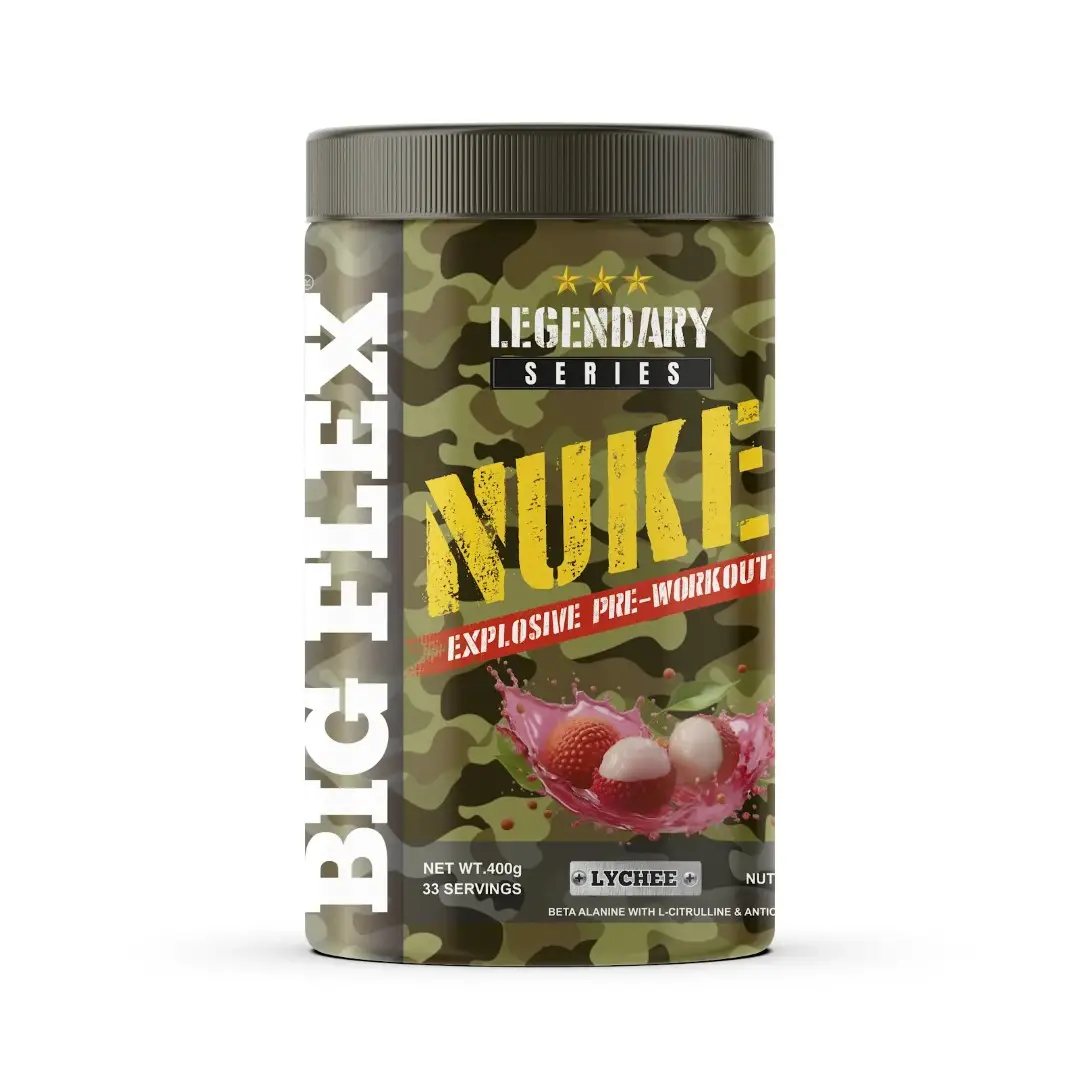 Bigflex Nuke Explosive Pre-Workout for Increased Strength and Focus - Lychee,400 gm