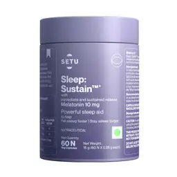 Setu Sleep: Sustain, Melatonin 10mg, Promotes Relaxation & Sleep, Helps Improve Sleep Quality, Stay Asleep Longer, Non Habit Forming icon