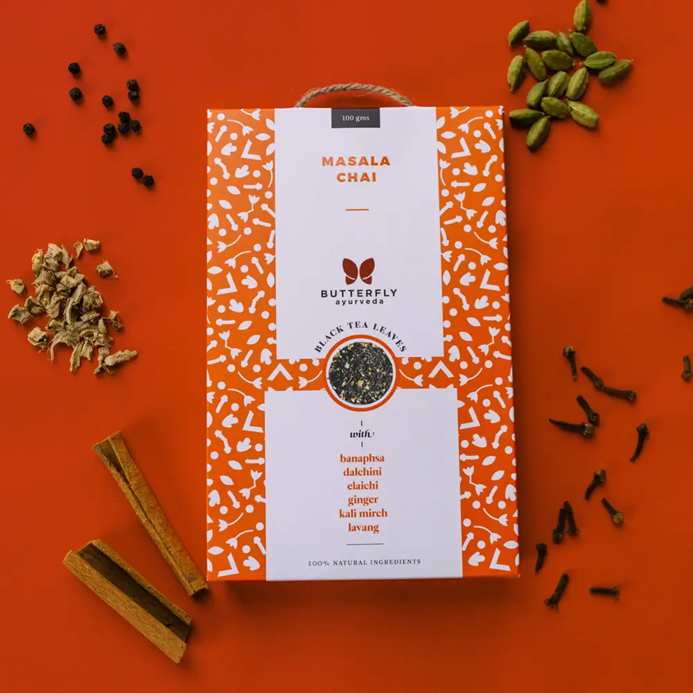 Butterfly Ayurveda - Masala Chai – Assam Black Tea Leaves With Herbs - 100gram - 100gm