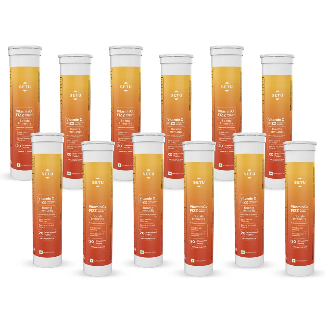 Setu - Vitamin C - Fizz, Amla Extract and Zinc - Boosts body’s defenses against pathogens & infections - Orange,240 Effervescent Tablets
