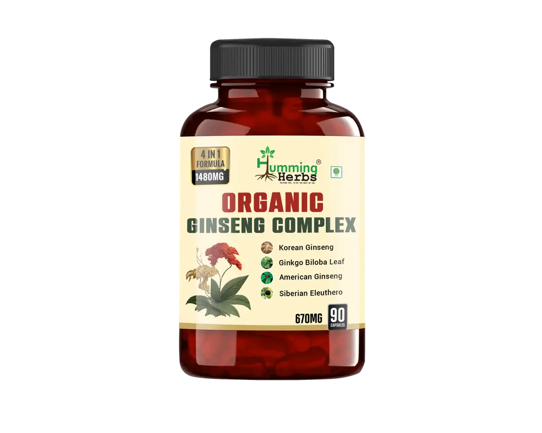 Humming Herbs - Organic Ginseng - with Cordyceps Sinensis - for Helps Manage Stress, Anxiety, Reduces Fatigue and Boosts energy - Pack of 1 (90 Capsules)