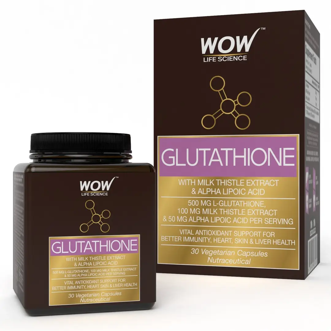 WOW Life Science - Glutathione - with Milk Thistle Extract - 500mg L-Glutathione - 30 Vegetarian Capsules - Pack of 1 (30 Capsules)