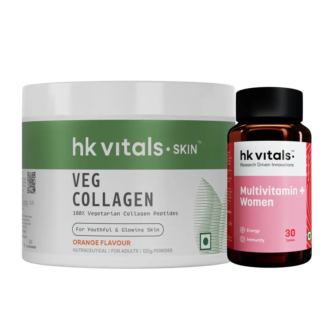 hk vitals Multivitamin Plus Women (30 Tablets) and Veg Collagen (Orange, 120gm) - (Combo Pack)
