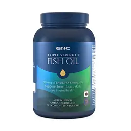 GNC Triple Strength Fish Oil Omega 3 Capsules for Men & Women | 900mg EPA & DHA | Improves Memory | Protects Vision | No Fishy Aftertaste | Supports Family Health | USA Formulated icon