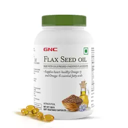 GNC Flax Seed Oil Omega-3 Vegetarian Capsules | Supports Good Memory | Protects Vision | Relieves Stiffness & Joint Discomfort | Cold-Pressed & Unrefined | USA Formulated | 180 Capsules icon