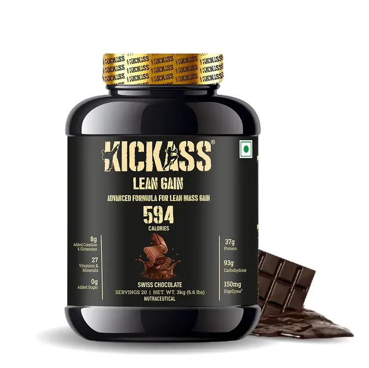 Kickass - Lean Gain - with Micellar Casein, Whole Milk Powder - for Lean Mass Gain - 3000 gm
