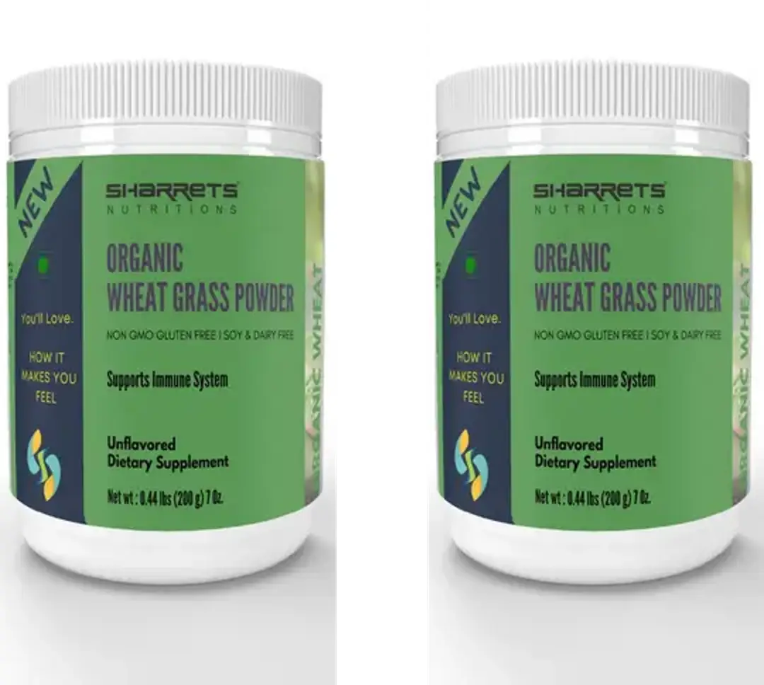 Sharrets Organic Wheatgrass Powder - Immunity Booster, Natural Detox & Antioxidant Drink - Pack of 2 (400 gm)