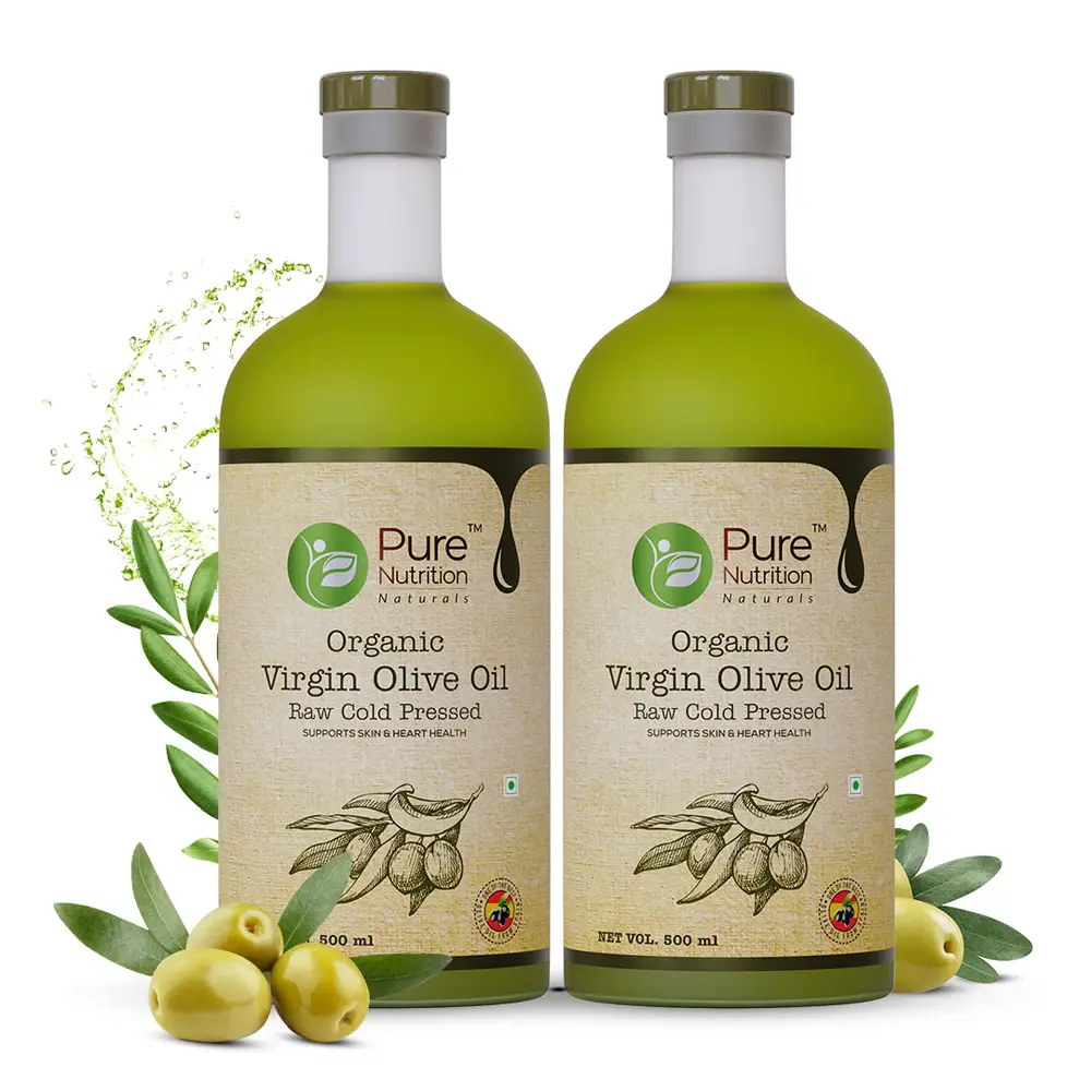Pure Nutrition Raw Cold Pressed Virgin Olive oil for Healthy Heart, Skin and Hair - Pack of 2 ( 1000 ml)