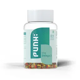 Punh - Veg Omega 3 Capsules Sourced from Marine Algae, 200mg DHA Enriched Natural Nutrition Supplement, Promotes Healthy Heart, Brain & Body, No Fish Oil icon