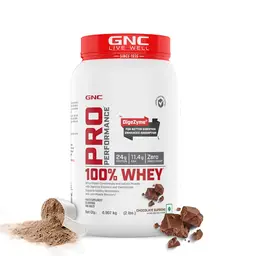 GNC Pro Performance 100% Whey Protein Powder | Boosts Strength & Endurance | Builds Lean Muscles | Fastens Muscle Recovery | Formulated In USA | 24g Protein | 5.5g BCAA icon
