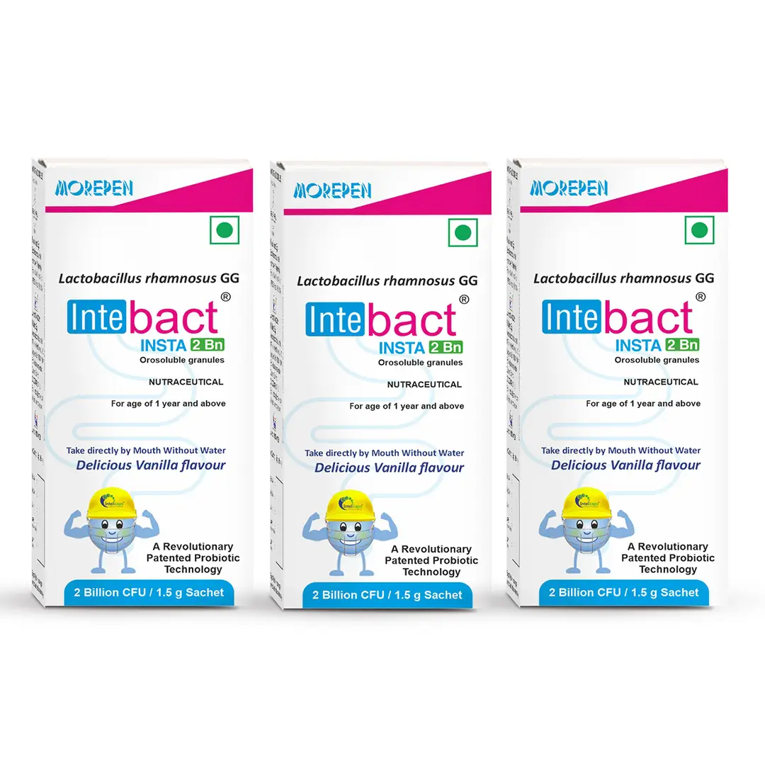 Dr. Morepen Intebact Insta 2BN CFU Probiotics Supplement for Digestive Health - Pack of 3 (18 Sachets)