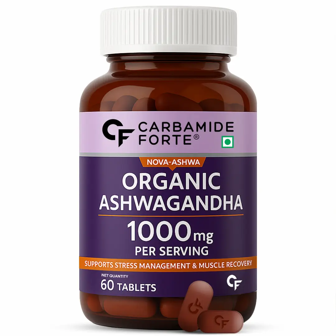 Carbamide Forte Organic Ashwagandha 1000mg Tablets|Stress & Anxiety Relief Tablets |Ashwagandha Powder tablet 1000 mg|Rejuvenates Mind & Body - Pack Of 1(60 Tablets)