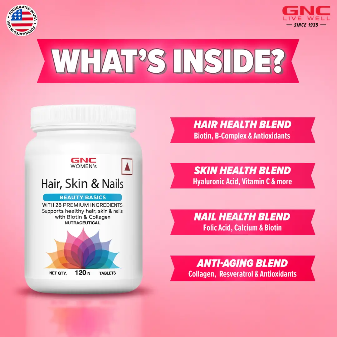 GNC WOMEN'S HAIR, SKIN & NAILS FORMULA 120 TABLETS - Hair Care Supplements  Online - NutraC - Health & Nutrition Store