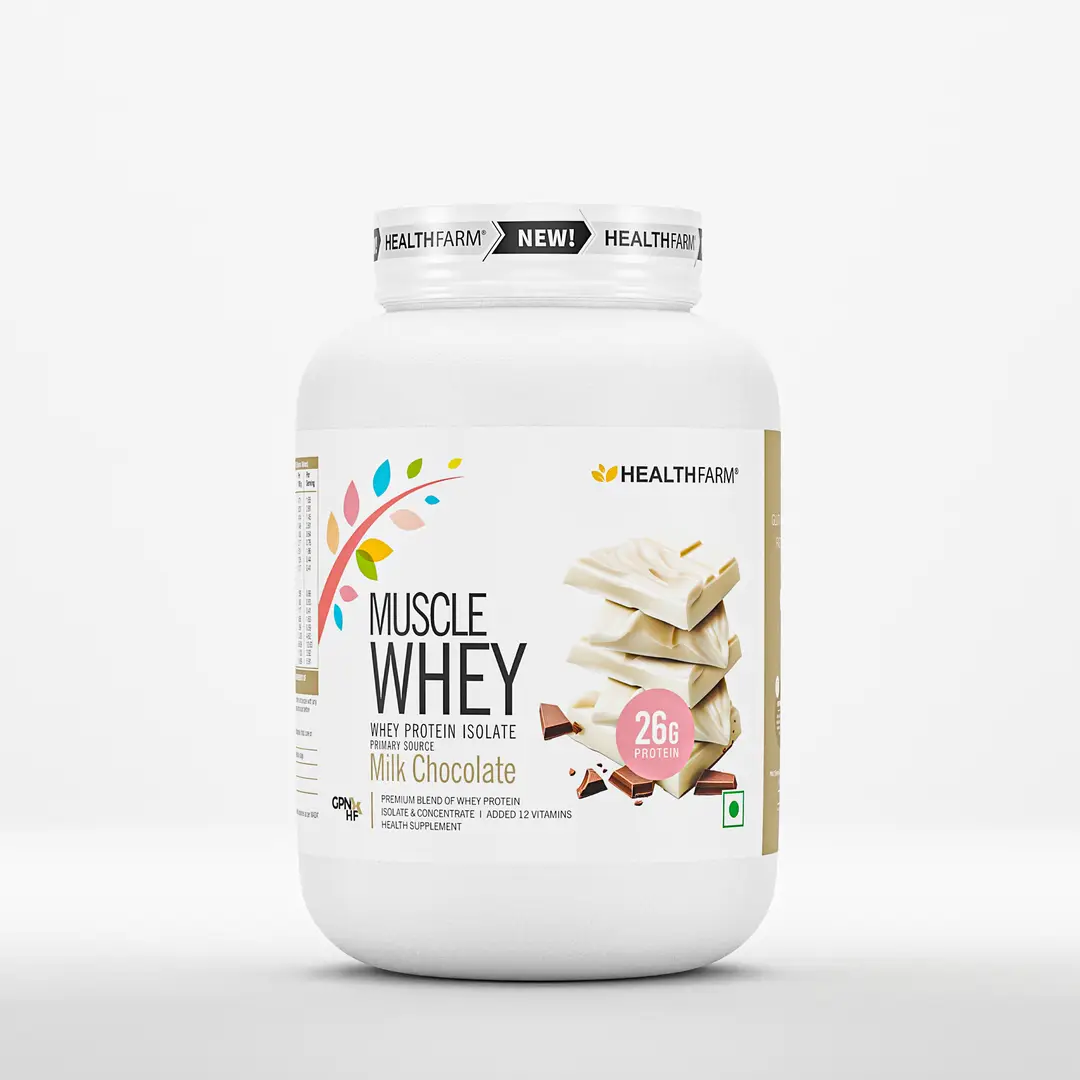 Healthfarm Muscle Whey Protein for Strength and Muscle Growth - Milk Chocolate,2 Kg