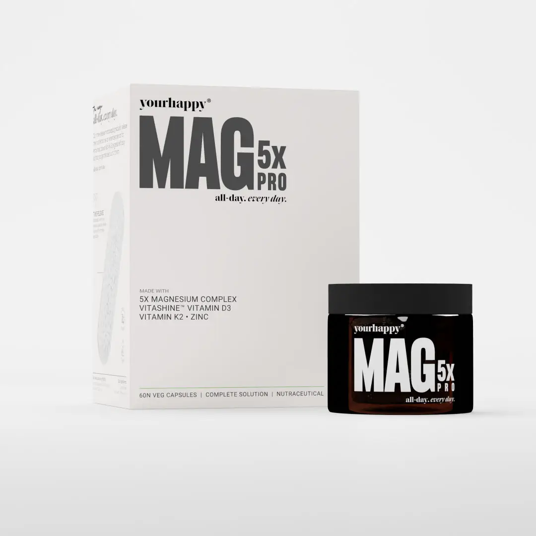 YourHappyLife Magnesium 5X Pro Advanced Slow-Release Magnesium with 5 Forms of Magnesium, Vitamin D3, K2 & Zinc for Sleep, Recovery and Stress Relief - Pack of 1 (60 Capsules)