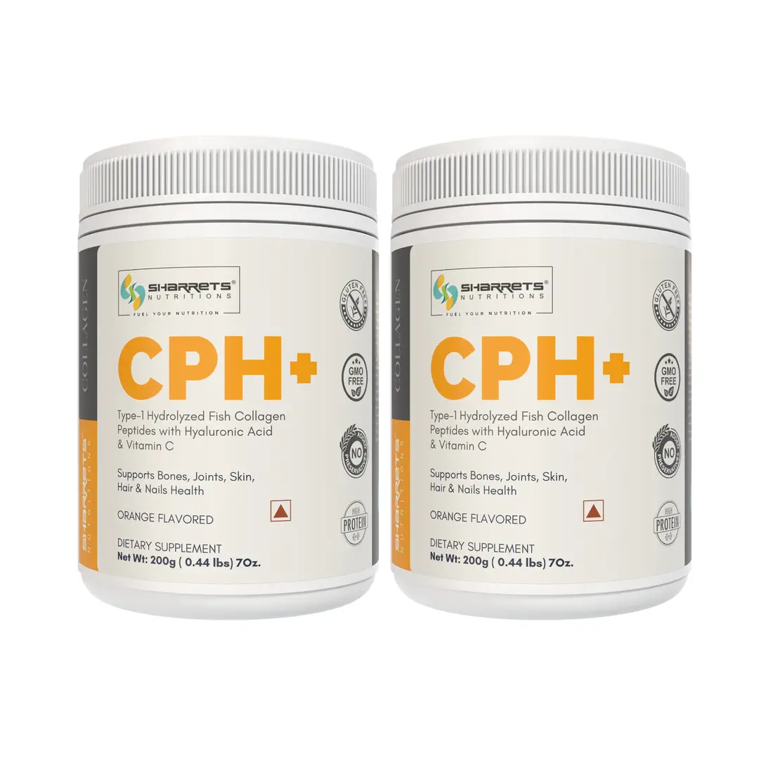Sharrets CPH+, Hydrolyzed Fish Collagen Peptides with Vitamin C & Hyaluronic Acid - Pack of 2 (400 gm)