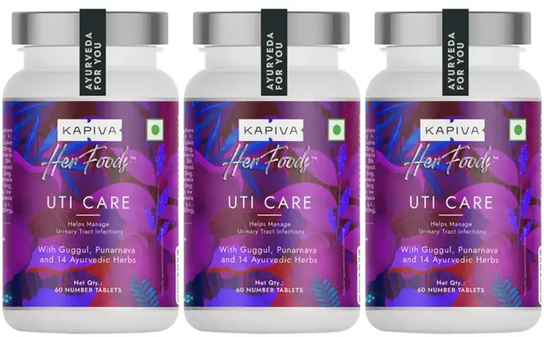 Kapiva Her Foods - UTI Care - Helps Manage Urinary Tract infections - Pack of 3 (180 Capsules)