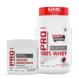 GNC - Pro Performance 100% Whey Strawberry + Creatine Monohydrate -2lbs / 100gm Combo icon