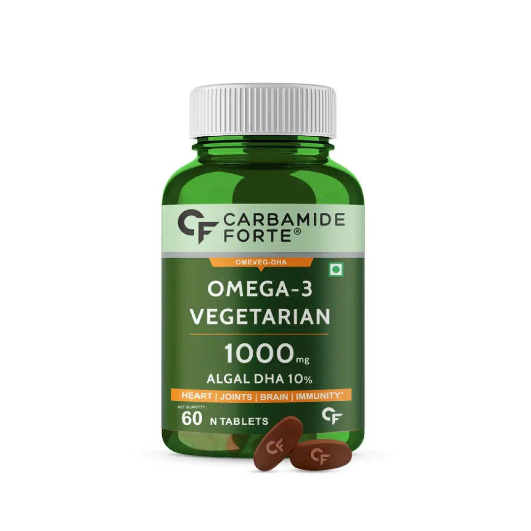 Carbamide Forte Veg Omega3 1000mg with Veg DHA, Algal DHA for Brain and Heart Health - Pack of 1 (60 Tablets)