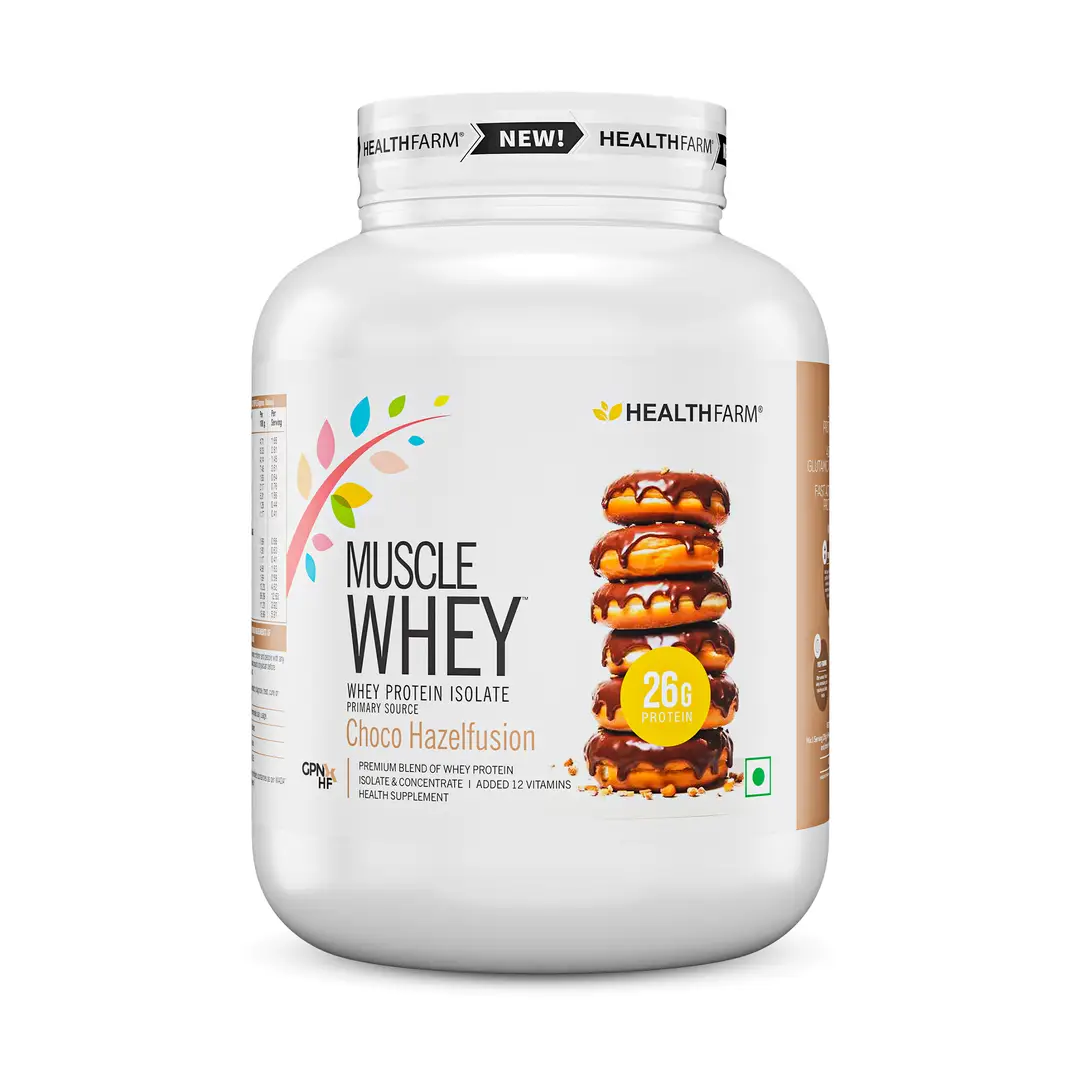 Healthfarm Muscle Whey Protein for Building Strength and Enabling Muscle Growth - Choco Hazel Fusion,1.81 Kg