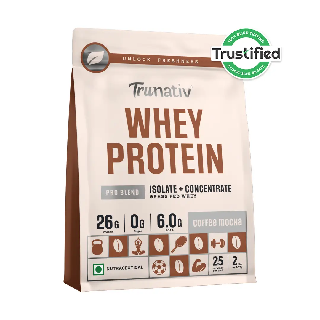 Trunativ Pro Blend Whey Protein with Grass-Fed Isolate & Concentrate for Muscle Recovery and Strength - Coffee Mocha,2 lb